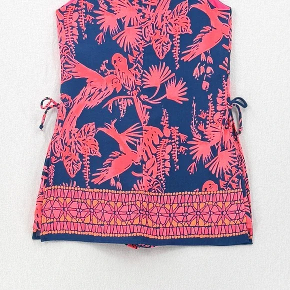LILLY PULITZER Donna Romper Women 4 Indigo Night Caw Blue Pink Parrot Sleeveless - Picture 6 of 16